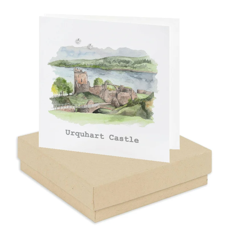 Urquhart Castle Sterling Silver Stud Earrings - Unique Scottish Souvenir on Elegant Card