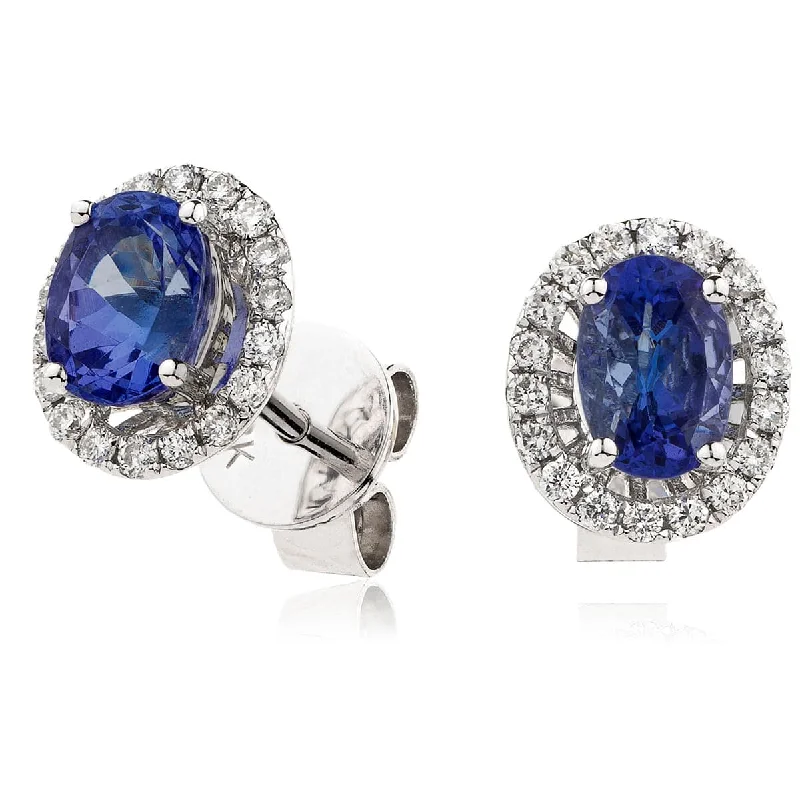 Clear stud earrings-SAPPHIRE HALO STUD EARRINGS