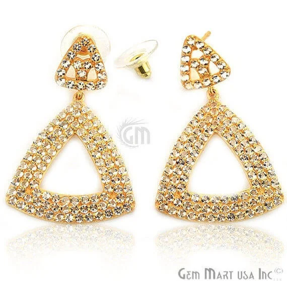 Gem weave earrings-Gold Vermeil Studded With Micro Pave White Topaz 45x29mm Dangle Earring