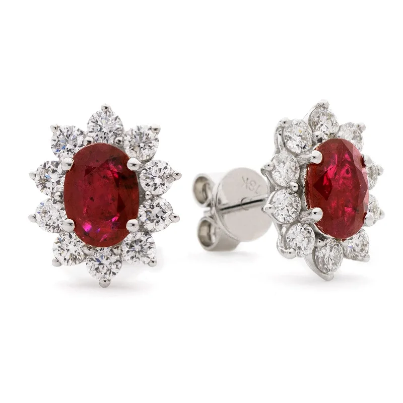 Surf motif earrings-RUBY AND DIAMOND CLUSTER STUD EARRINGS