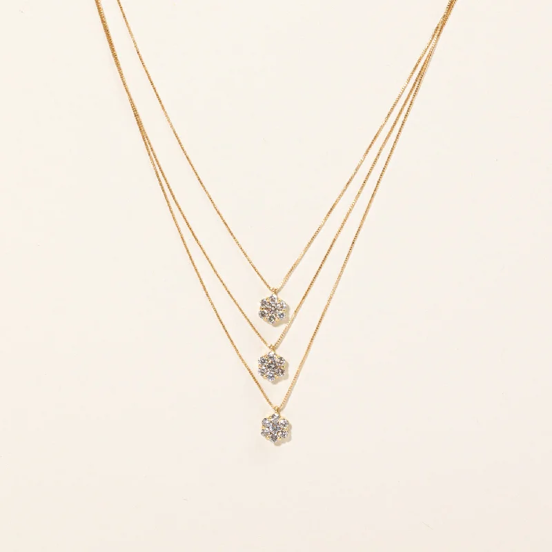 Shiny name necklaces-Diamond Cluster Tiered Pendant Necklace | 0.84ctw | 17" |