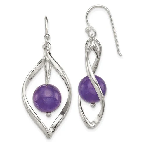 Swirl design earrings-Sterling Silver Twist with Amethyst Dangle Earrings