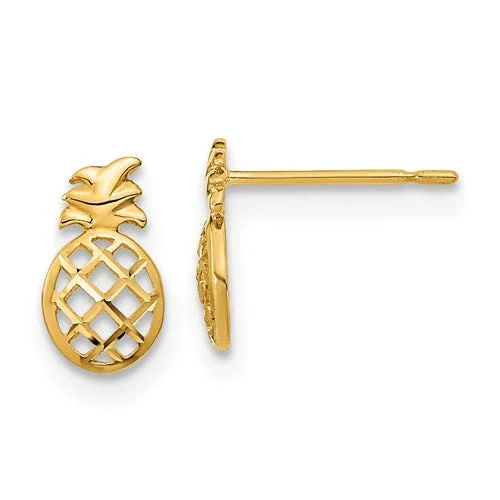 Fine enamel earrings-14k Yellow Gold D/C Pineapple Post Earrings