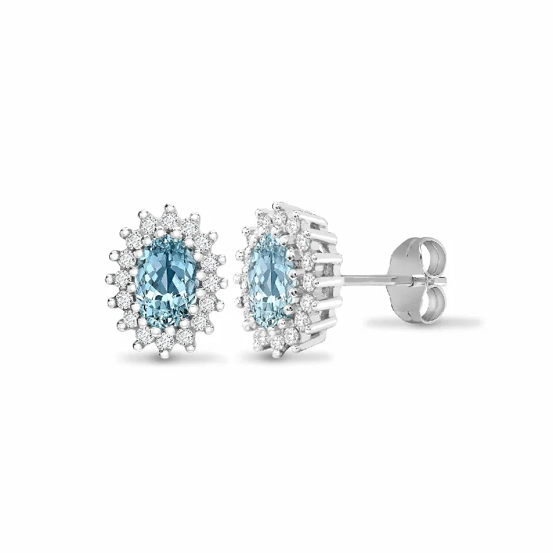 Light drop earrings-BLUE TOPAZ HALO STUD EARRINGS IN 9K WHITE GOLD