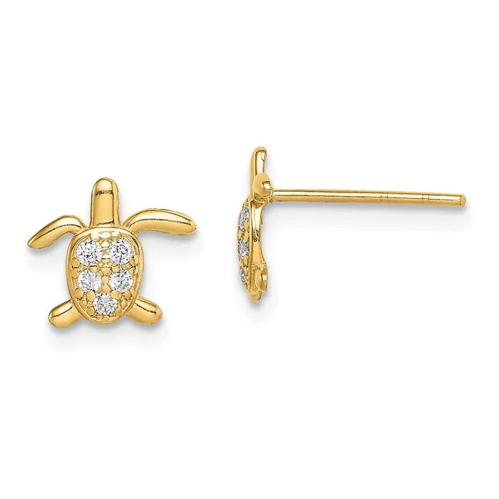 Pure star earrings-14k Yellow Gold Solid Petite Turtle CZ Stud Earrings