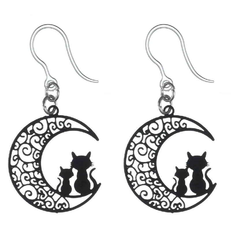 Moon Cats Dangles Hypoallergenic Earrings for Sensitive Ears Made with Plastic Posts