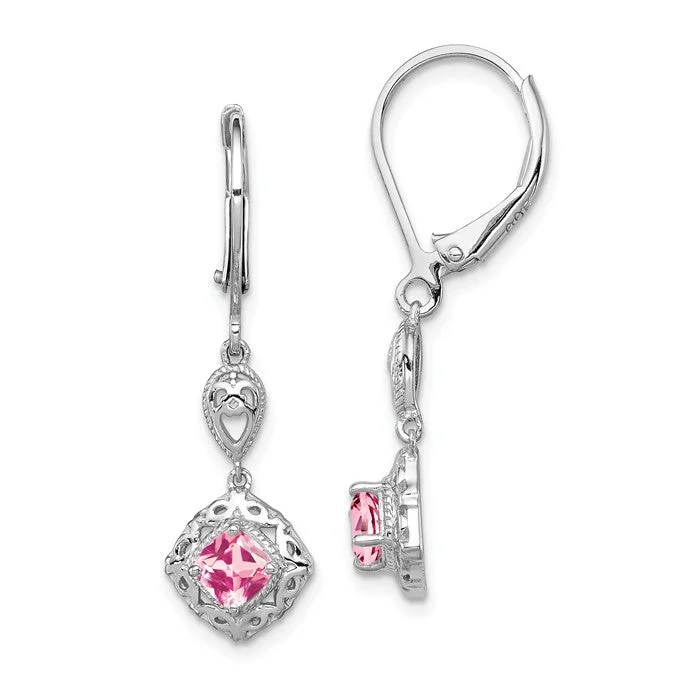 Thin pearl earrings-Sterling Silver Pink Tourmaline Filigree Lever Back Earrings