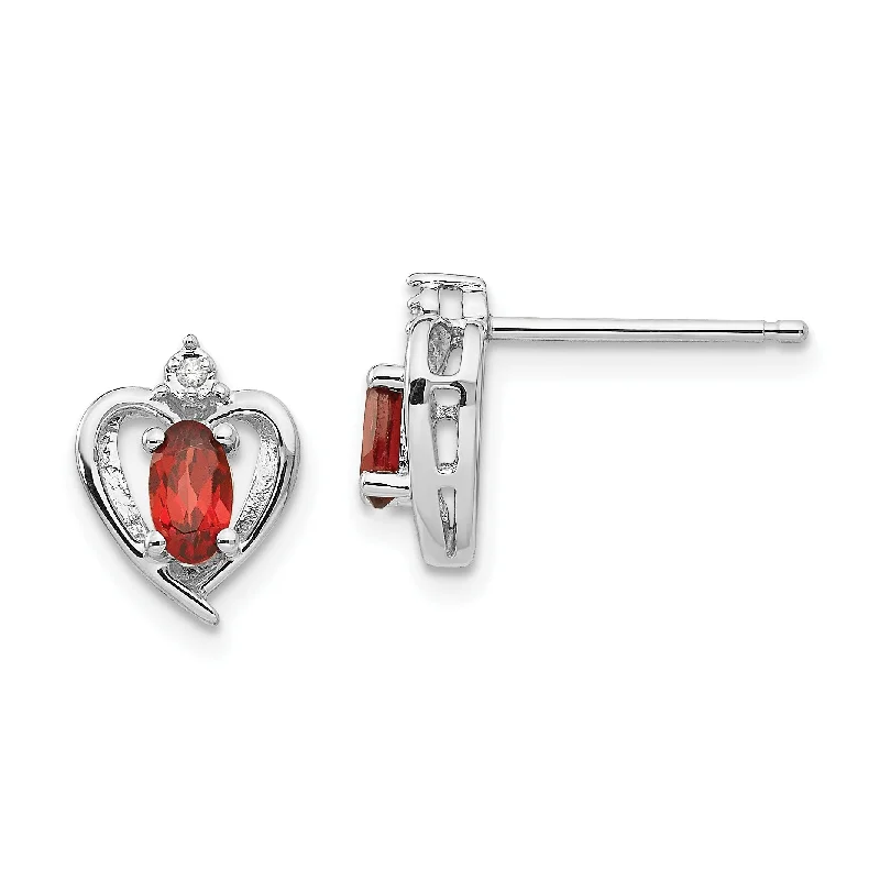 Smooth art earrings-14k White Gold Diamond & Genuine Garnet Heart Stud Earrings