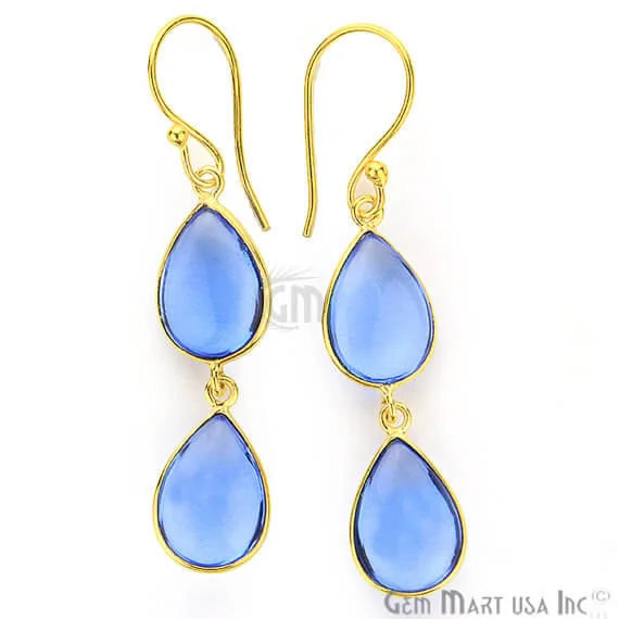 Fine triangle earrings-Tanzanite 10x52mm Gold Plated Gemstone Dangle Earrings