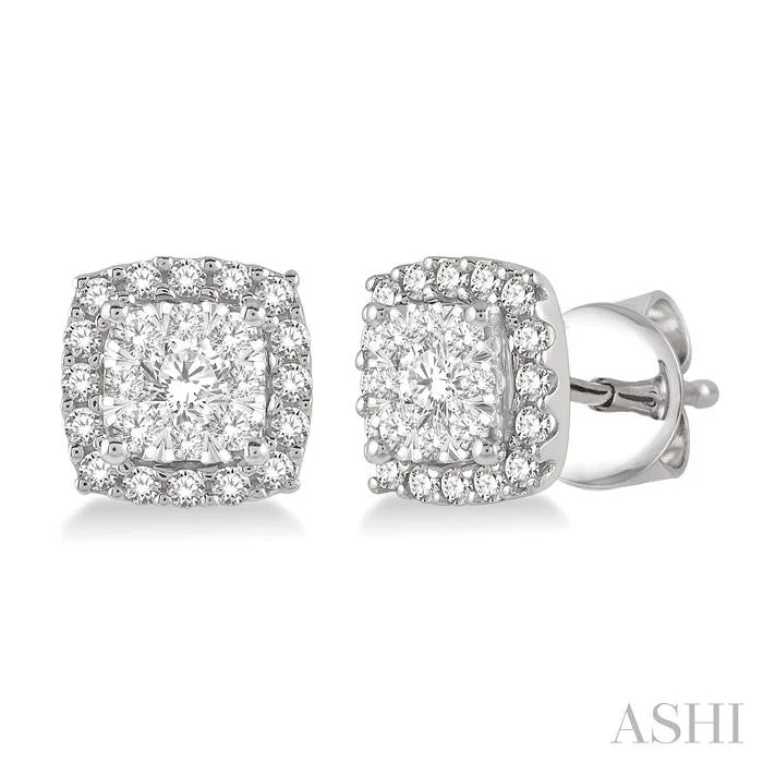 Wide ring earrings-CUSHION SHAPE HALO LOVEBRIGHT ESSENTIAL DIAMOND EARRINGS