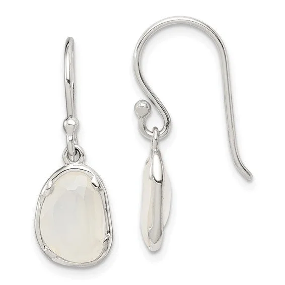 Clear pearl earrings-Sterling Silver White Chalcedony Dangle Earrings