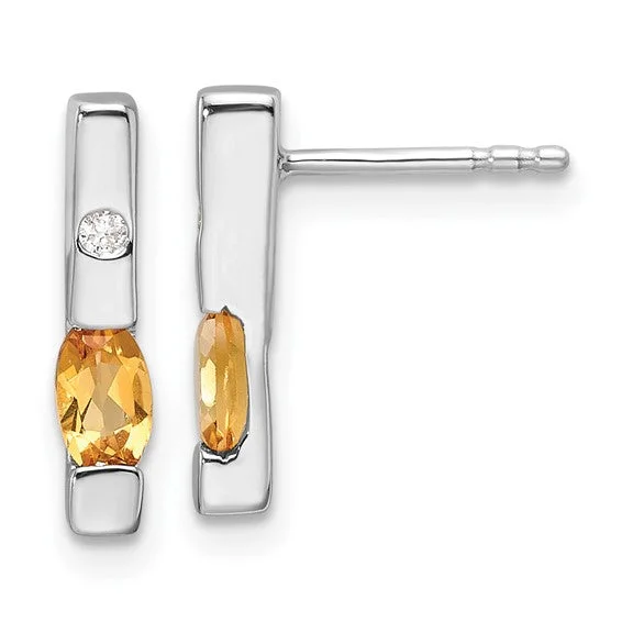 Smooth drop earrings-Sterling Silver White Ice .02ct. Diamond Citrine Earrings