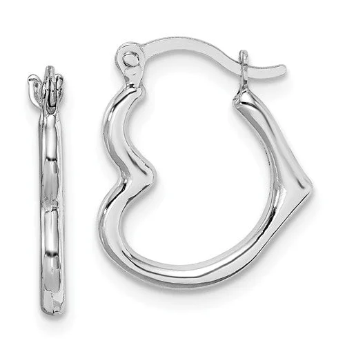 Light dangle earrings-10k White Gold 16mm Heart Hinged Hoop Earrings