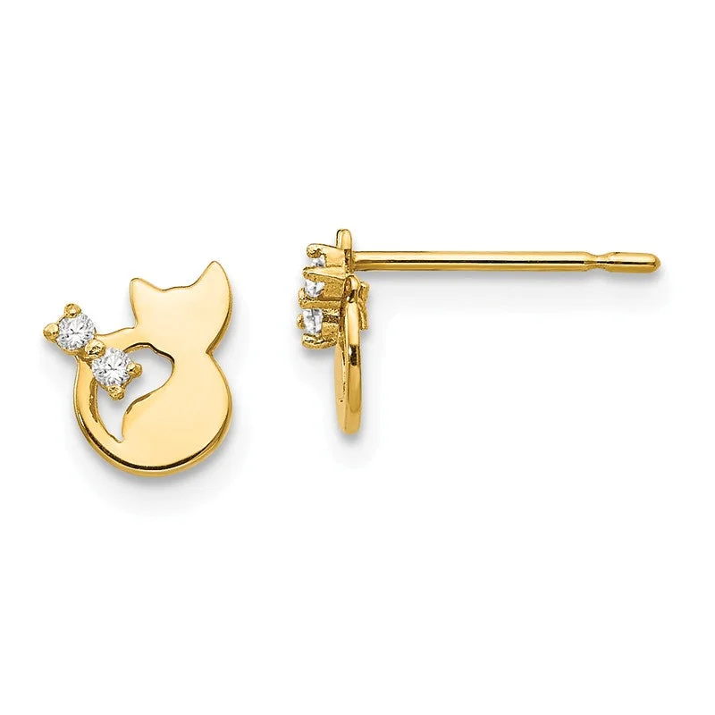 Satin silver earrings-14k Yellow Gold Madi K CZ Children's Cat Post Earrings