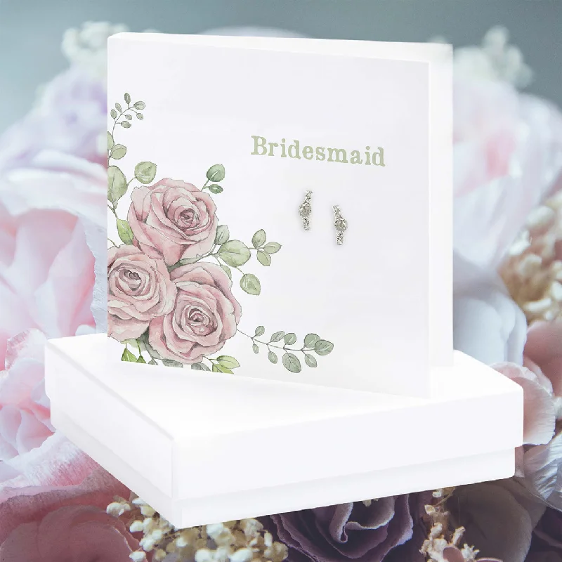 Boxed Rose Bridesmaid Sterling Silver Stud Earrings - Gift Box and Card included