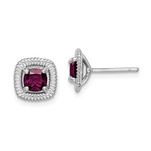 Gloss finish earrings-Sterling Silver Rhodolite Garnet Square Earrings