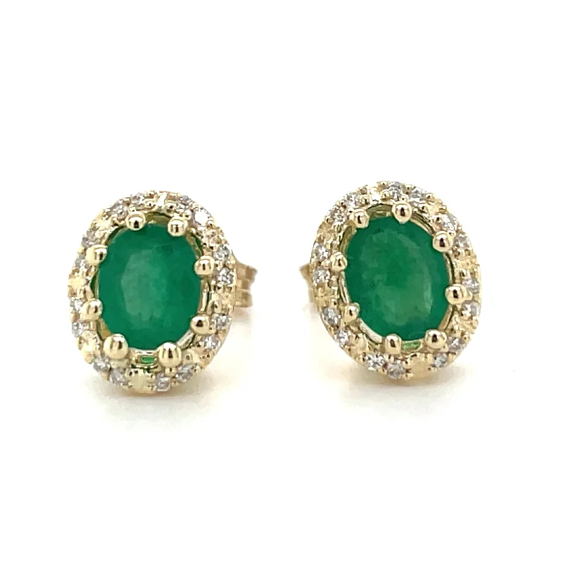 Fused metal earrings-9ct Yellow Gold Emerald & Diamond Halo Gold Earrings