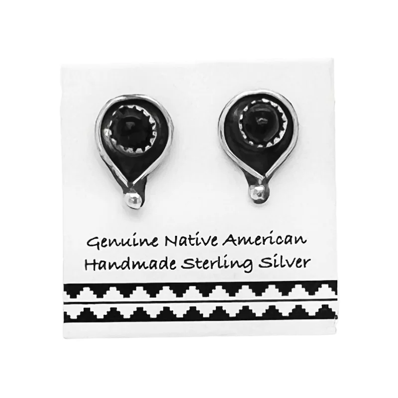 11mm Genuine Black Onyx Stud Earrings, Sterling Silver, Authentic Native American Handmade, Nickel Free