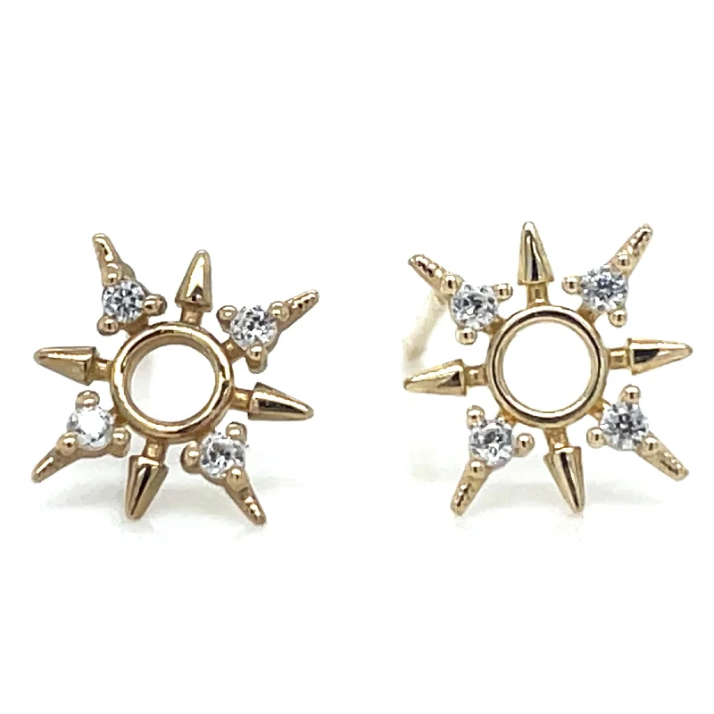 Smooth art earrings-9ct Yellow Gold Stone Set Sun Dial Cz Stud Earrings