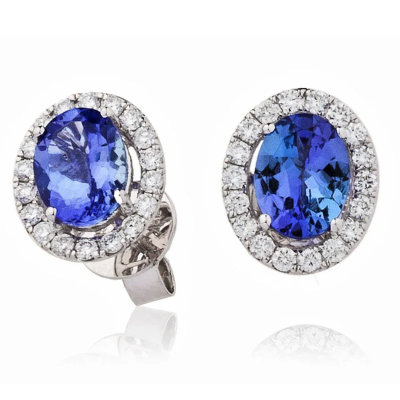 Wide hoop earrings-TANZANITE HALO STUD EARRINGS