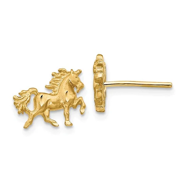 Soft clay earrings-14k Yellow Gold Satin Finish Dia.-Cut Unicorn Post Earrings