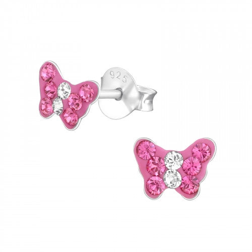 Smooth art earrings-Children's Sterling Silver Fuchsia Pink Butterfly Earrings