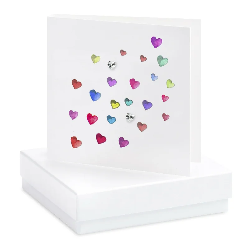 Boxed Heart Sterling Silver Stud Earrings - Elegant Gift Card Included