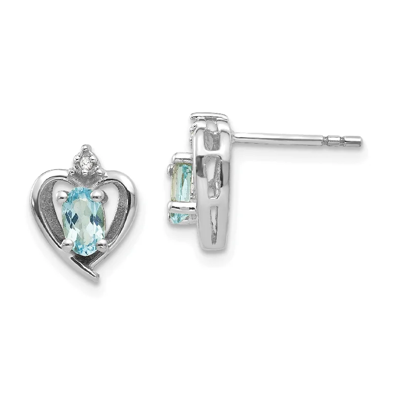 Cebu tile earrings-14k White Gold Diamond & Genuine Blue Topaz Heart Stud Earrings