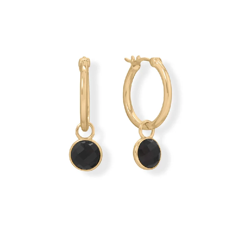 Soft clay earrings-14k Gold Plated Sterling Silver Hoop Onyx Earrings