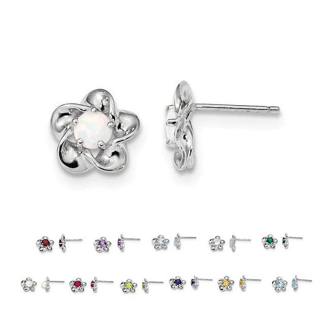 Bright bead earrings-Sterling Silver 15mm Flower Birthstone Stud Post Earrings