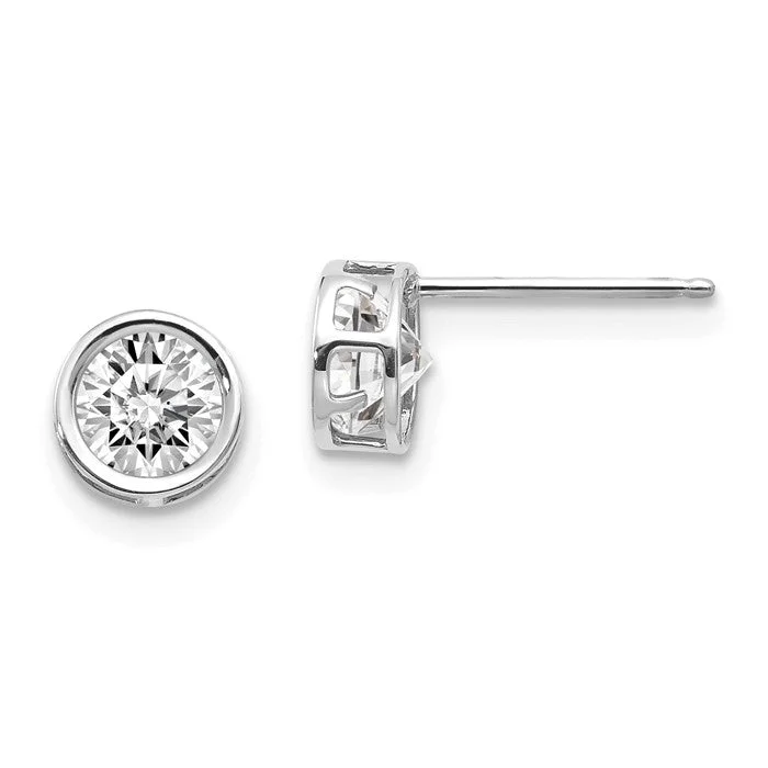 Full crescent earrings-14k White Gold 5mm Round White Topaz Bezel Set Earrings