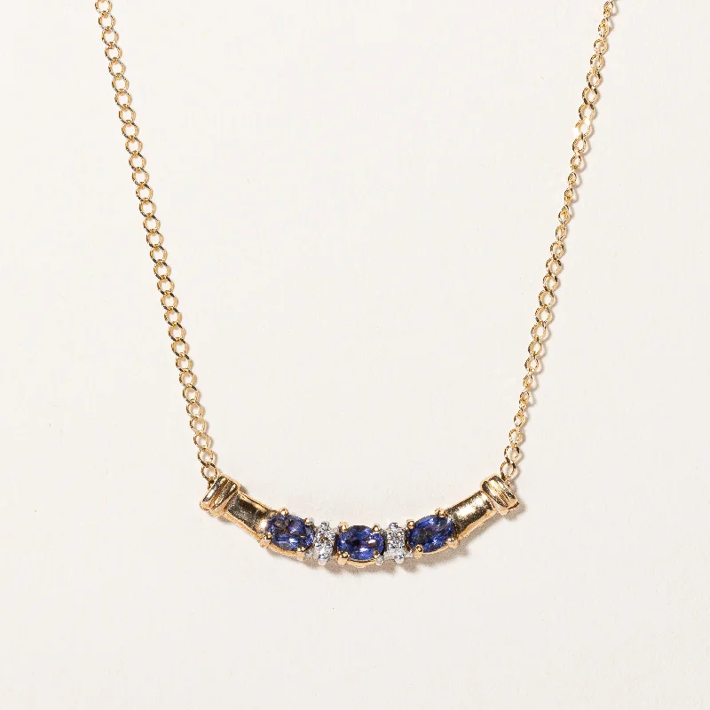 Rustic silver necklaces-Sapphire & Diamond Scoop Pendant Necklace | 0.60ctw, 0.01ctw | 16" |