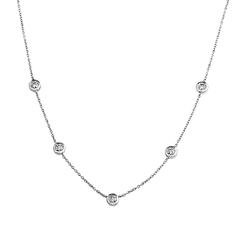 Custom monogram necklaces-Diamond Bezel Station Necklace 3/4Ctw