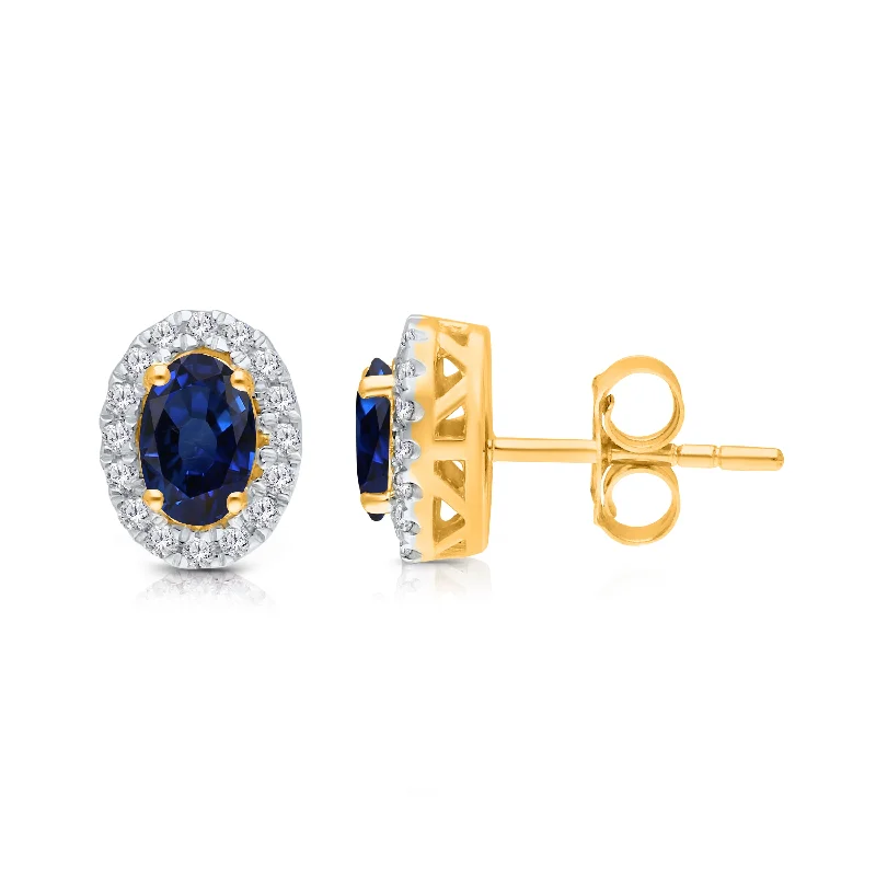 Rover feather earrings-Kallati Sapphire Diamond Halo Stud Earrings