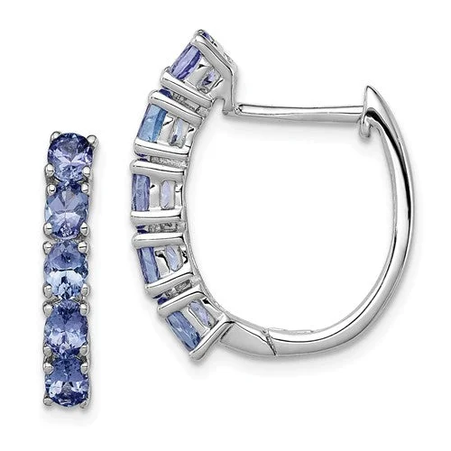 Topaz stud earrings-Sterling Silver Genuine Tanzanite Hinged Hoop Earrings