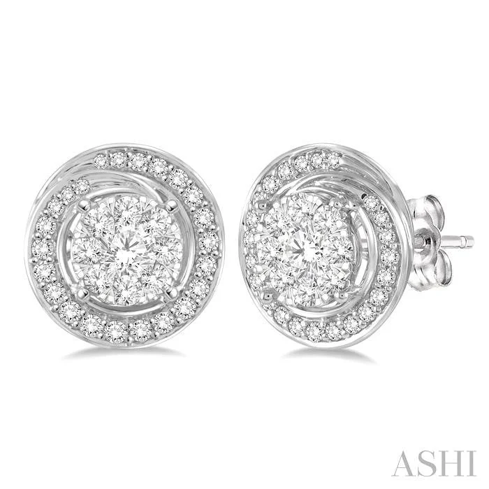 Thick hoop earrings-ROUND SHAPE HALO LOVEBRIGHT DIAMOND EARRINGS