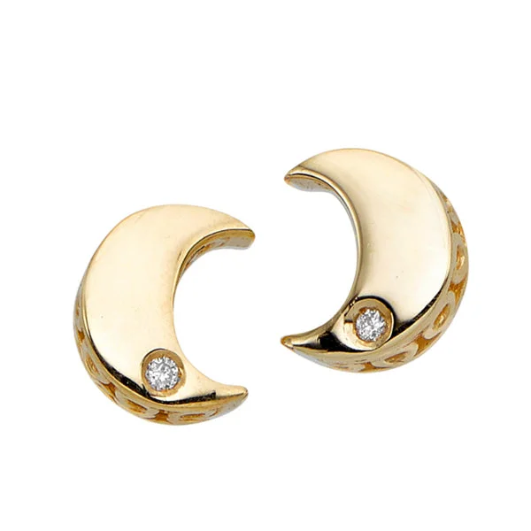 Bright bead earrings-14k Gold .01ct Diamond Moon Stud Earrings