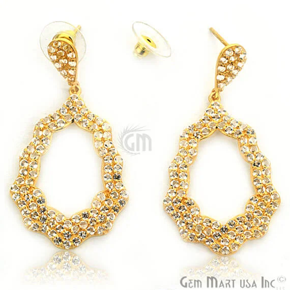 Polished art earrings-Gold Vermeil Studded With Micro Pave White Topaz 53x27mm Dangle Earring