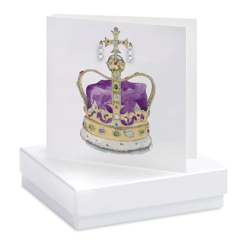 Sterling Silver Stud Earrings on Elegant Coronation Crown Card - Boxed Card and Gift