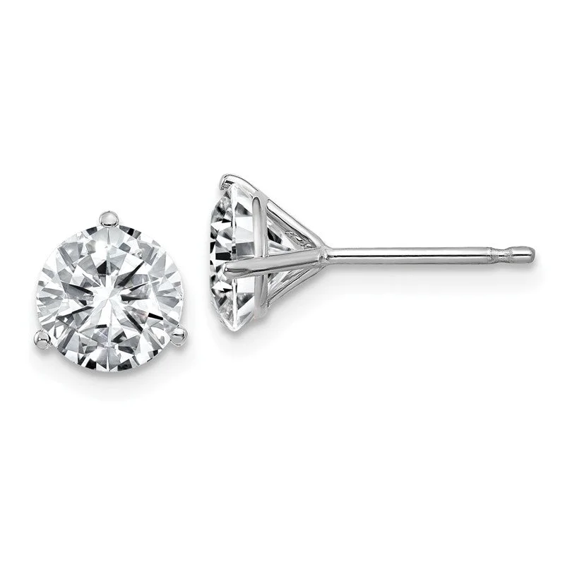 Wool thread earrings-14k White Gold 1.50ct. 6mm Round Moissanite 3-Prong Post Earrings