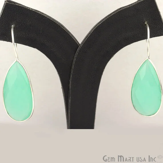 Thin wing earrings-Aqua Chalcedony Pears Shape 33x16mm Silver Plated Dangle Hook Earrings