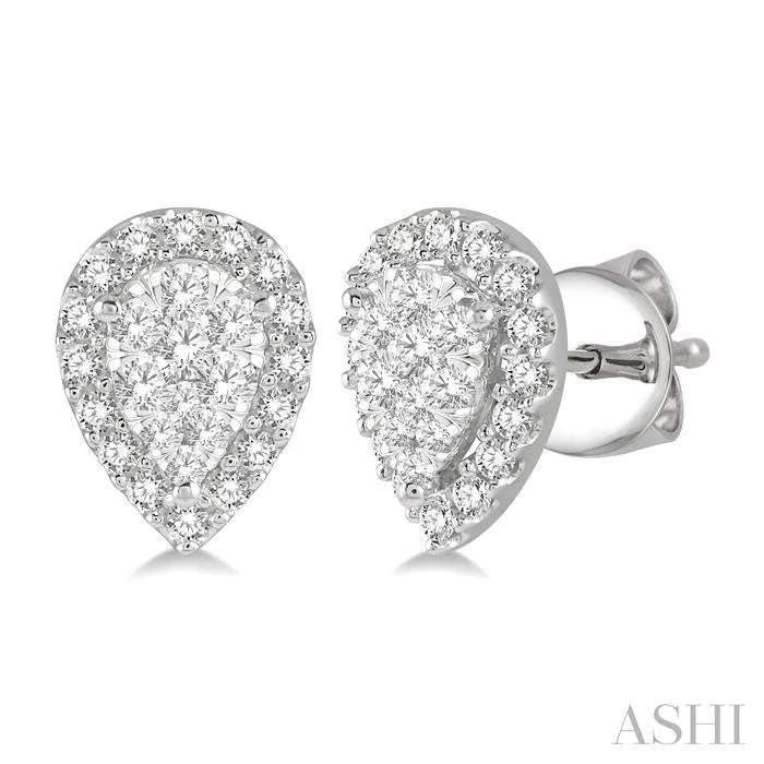 Polished art earrings-PEAR SHAPE HALO LOVEBRIGHT ESSENTIAL DIAMOND EARRINGS