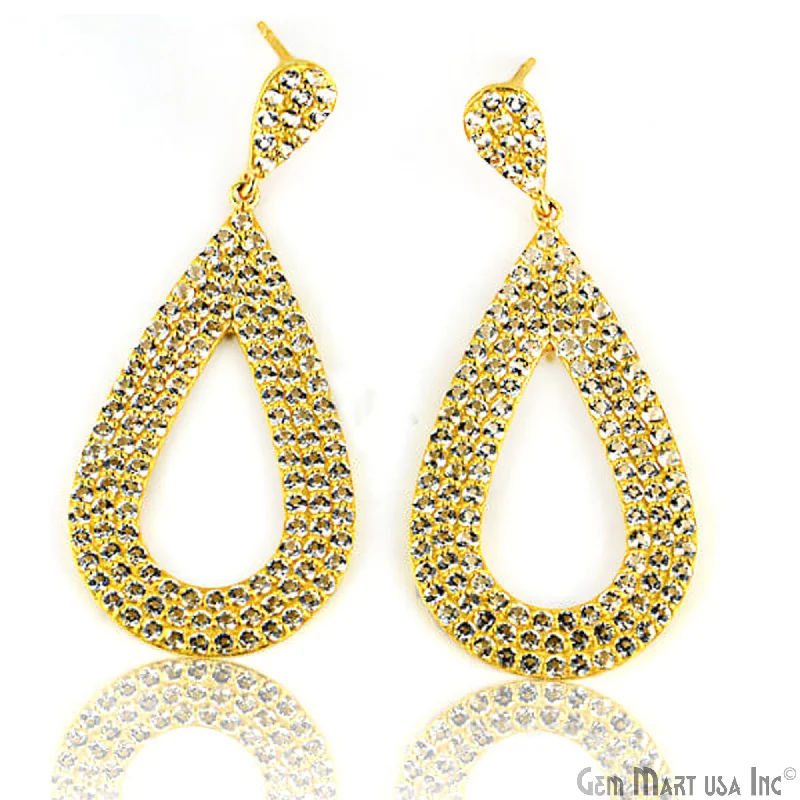 Fiber fringe earrings-Gold Vermeil Studded With Micro Pave White Topaz 26x60mm Dangle Earring