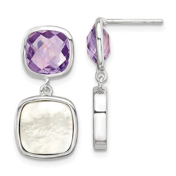 Art deco drop earrings-Sterling Silver Amethyst and Mother of Pearl Earrings