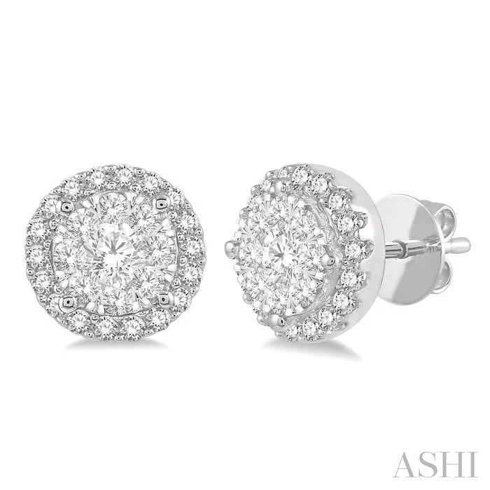 Art deco drop earrings-ROUND SHAPE HALO LOVEBRIGHT ESSENTIAL DIAMOND EARRINGS