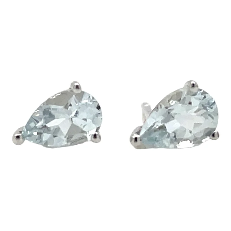 Thin drop earrings-9ct Yellow Gold Pear Cut Aquamarine Stud Earrings