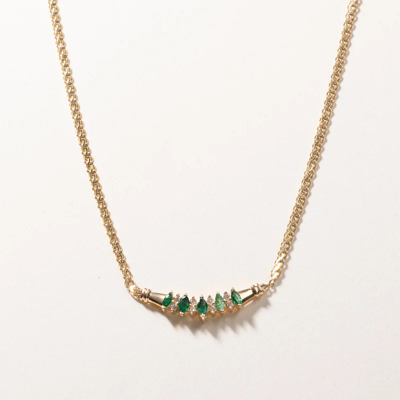 Smooth design necklaces-14k Yellow Gold Emerald & Diamond Necklace | 0.54ctw, 0.14ctw | 17.5"