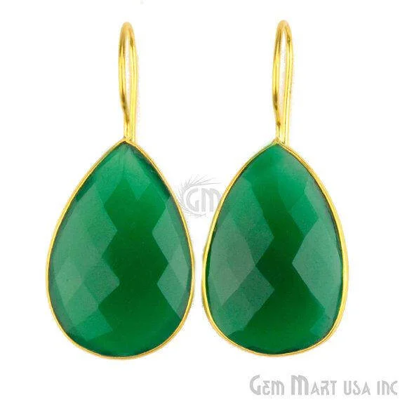 Gloss finish earrings-Green Onyx 47x21mm Gold Plated Gemstone Dangle Earrings