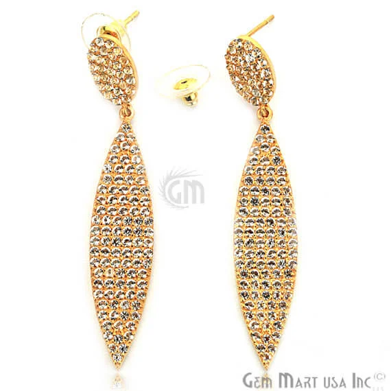 Tiny dot earrings-Gold Vermeil Studded With Micro Pave White Topaz 70x12mm Dangle Earring