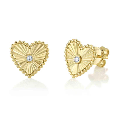 Bow knot earrings-Shy Creation .04ctw Diamond Heart Earrings